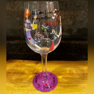 Hand painted bottoms up wine glass